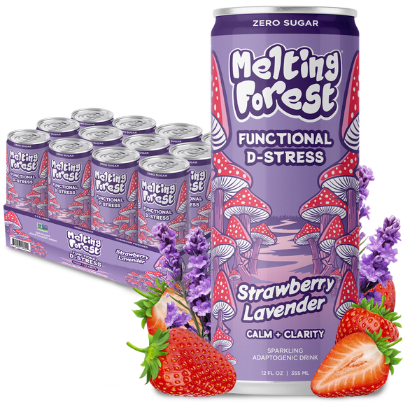 Melting Forest D-Stress Strawberry Lavender Sparkling Water, 12-Pack, 12 fl oz.