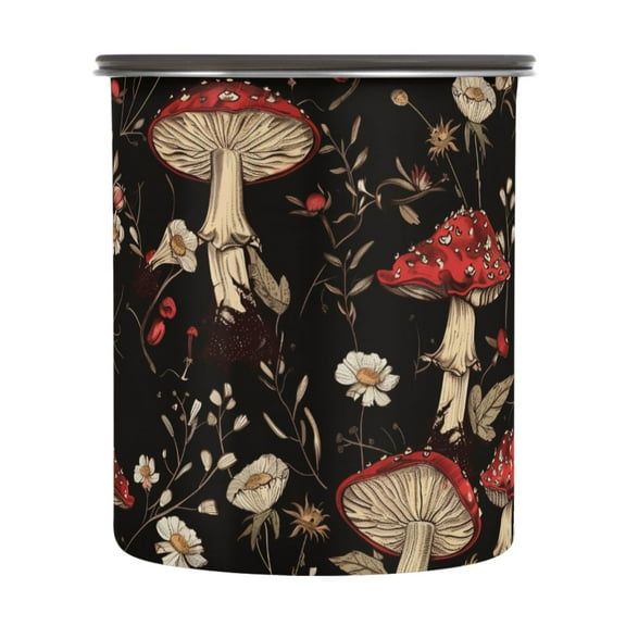 Mushroom Daisy Flower Airtight Coffee Bean Canister 30oz Food Storage Containers with Lids For Gournd, Tea, Sugar, Flour, Rice, Cereal, Candy Cookie Jar