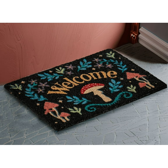Mushroom Decor Warm Greeting Doormat Natural Coir Front Door Welcome Mat