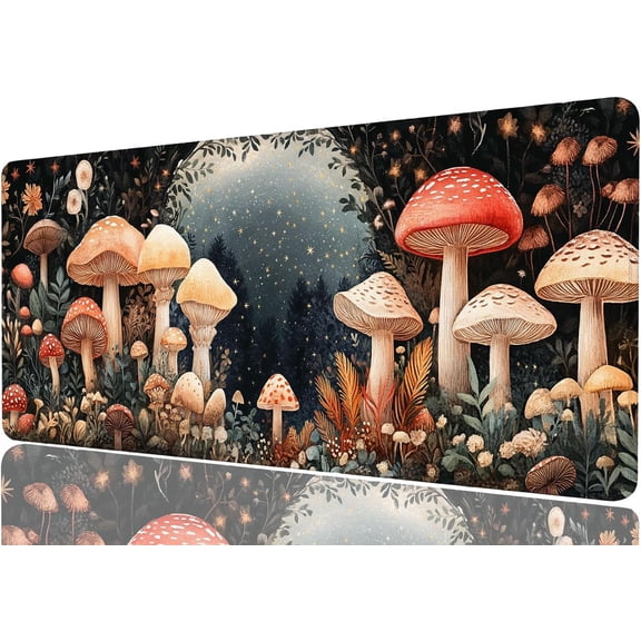 Mushroom Desk Mat Gaming Desk Pad Large Mouse Keyboard Pad Flower Star Magical Fantasy World Desktop Mats Computer Keyboard Pad Mouse Mat Laptop Mat Office Home Decor 31.5" x 11.8"