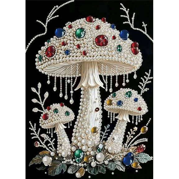 Mushroom Diamond Pearl Painting Kits for Adults, 5D DIY Diamond Pearl Art Kits for Beginners, Special Shaped Pearls Rhinestones Dots Art for Home Wall Decor 12X16in
