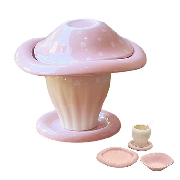 Mushroom Dinnerware Set, 4Pcs Ceramic Mushroom Bowl, Plate, Cup and Saucer, Whimsical Kitchen Decor for Breakfast & Dessert, Unique Housewarming Gift for Mushroo-m Lovers