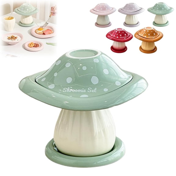 Mushroom Dinnerware Set, All in One Ceramic Bowl Plate Cup Saucer Set, Cute Aesthetic Tableware, Decorative Breakfast Dessert Set, Kitchen Gift