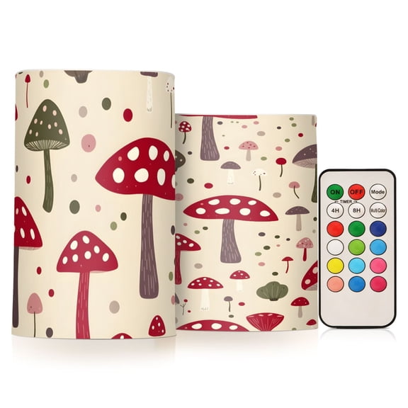 Mushroom Dots Flickering Flameless Candles Battery Operated with Remote Timer LED Pillar Candles Set of 2