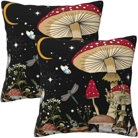 Mushroom Dragonfly Butterfly Moon Throw Pillow Covers Soft Square Cushion Pillowcase Set of 2 for Sofa Couch Home Decor 18 X 18 in