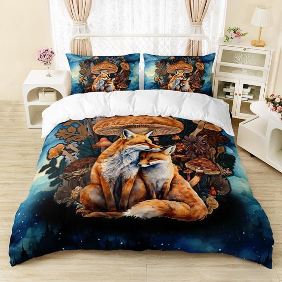 Mushroom Duvet Cover Full Size Colorful Black Gradient Mushroom Bedding Set for Kids Girls Fantasy Mushroom Comforter Cover 3 Pieces 1 Quilt Cover and 2 Pillowcases for All Season