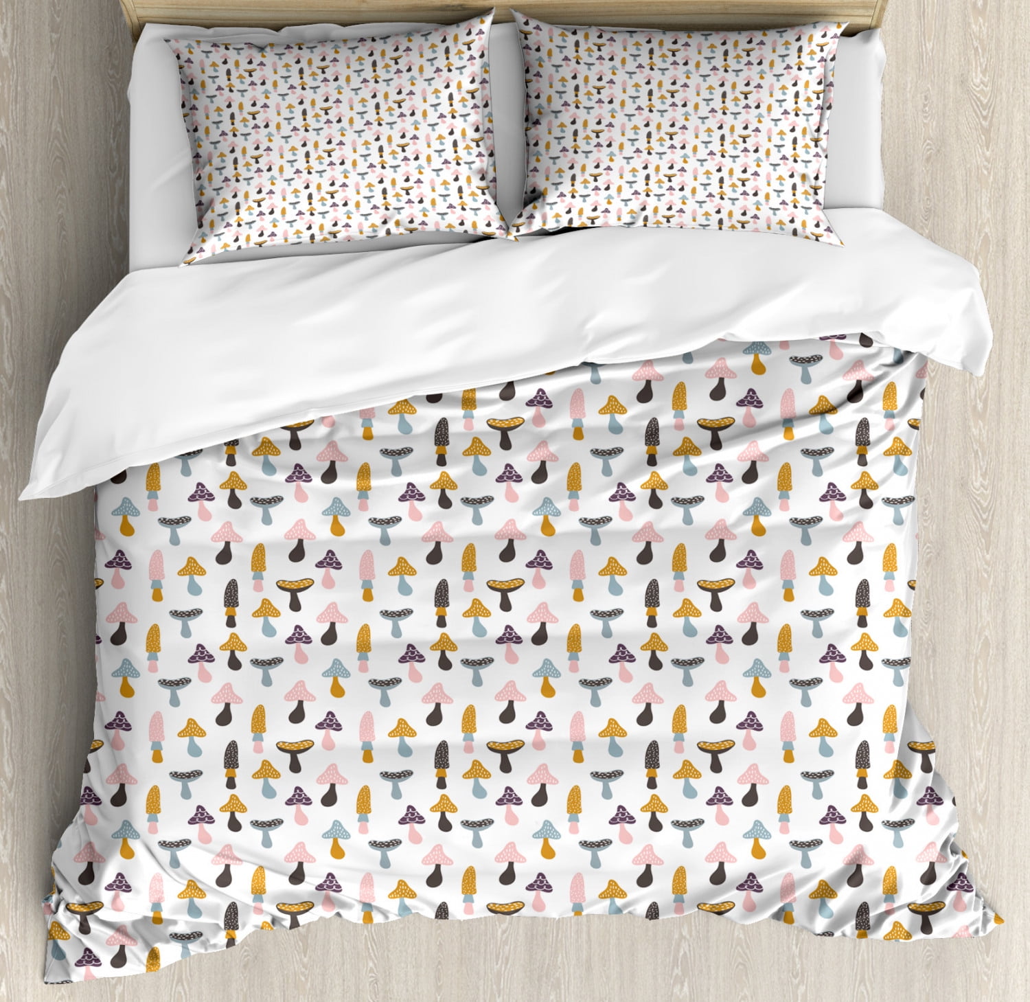 Mushroom Duvet Cover Set King Size, Colorful Pattern with Morchella ...
