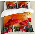 thumbnail image 1 of Ambesonne Mushroom Duvet Cover Set, Clouds Leaves Poppies, King, Orange Red Taupe, 1 of 3