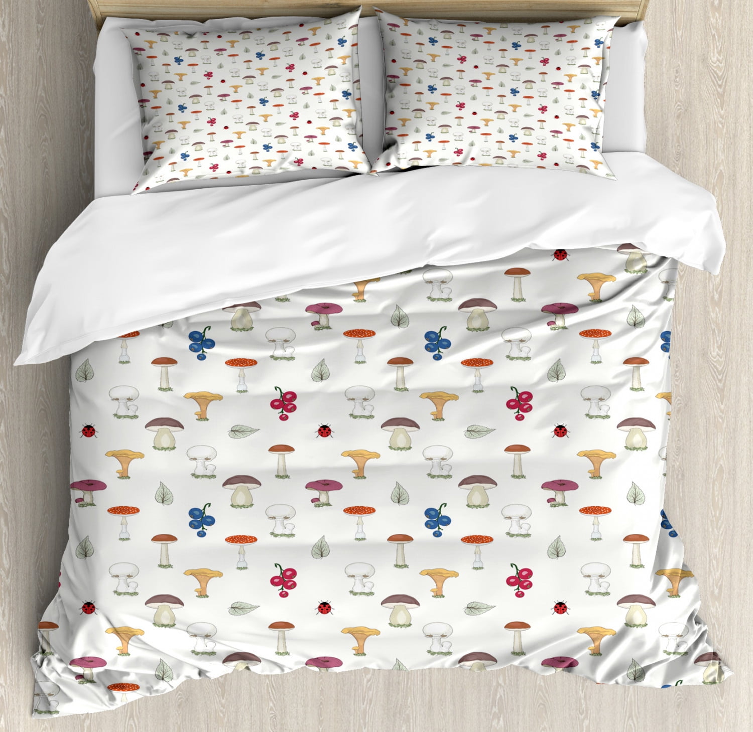 Mushroom Duvet Cover Set Queen Size, Chanterelles Button and Wild ...