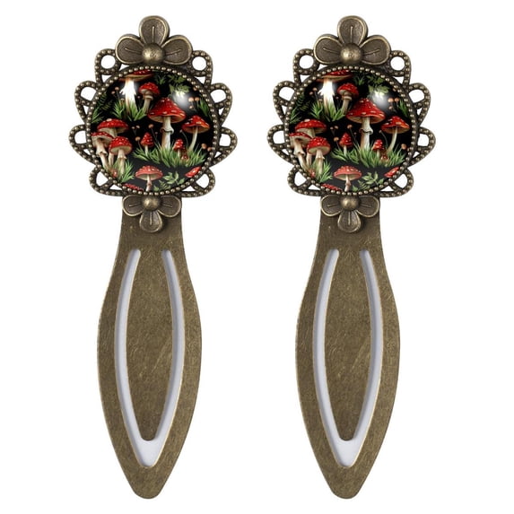 Mushroom Elegant Vintage Copper-Colored Lace Bookmarks - Set of 2, Stainless Steel Reading Accessories for Book Lovers
