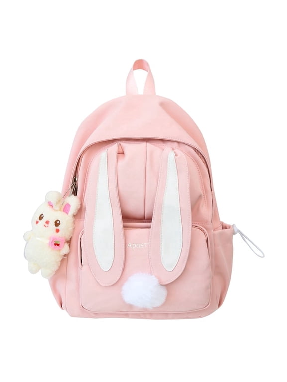 Cute Rabbit Ear Girls Bookbag Backpack , Pink Waterproof Canvas Travel Hiking Shoulder Daypack Bag