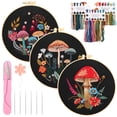 thumbnail image 1 of Mushroom Embroidery Kit for Beginners Adult, 3 Pack Nature Cross Stitch Starter Set with Threads and Hoops, Relaxing DIY Craft Gift, 1 of 8