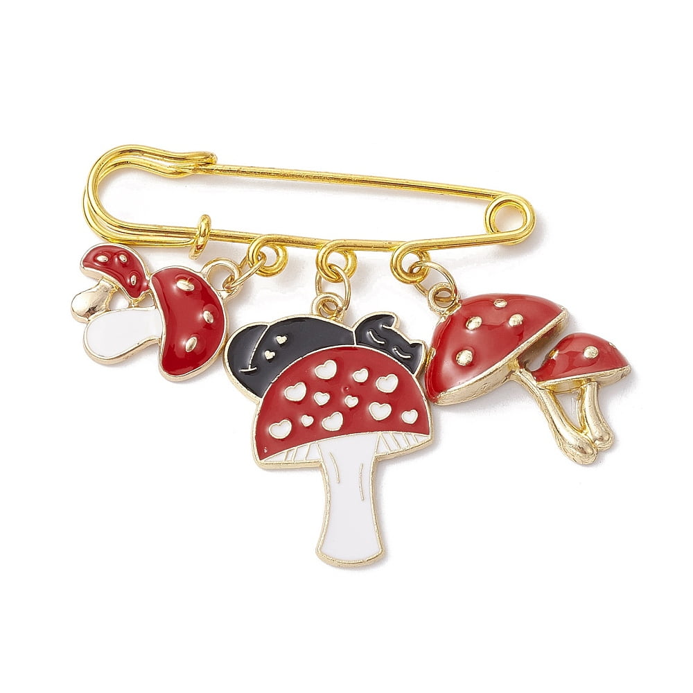 Mushroom Enamel Charms Brooch Alloy Safety Kilt Pin Brooch Dark Red 19.5~31x19~23x4mm