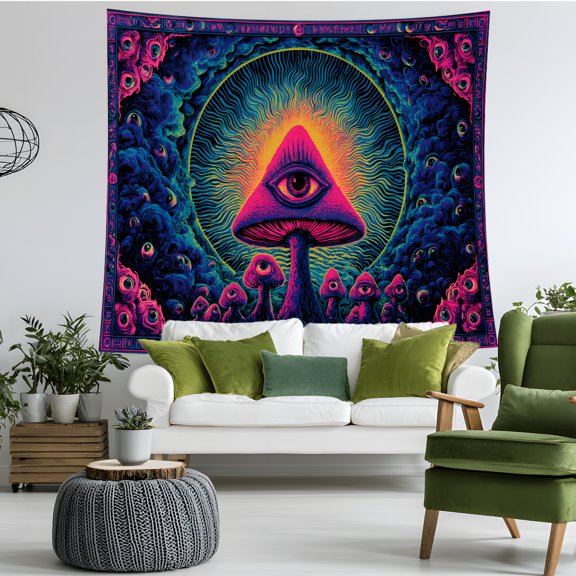 Mushroom Eye Tapestry Wall Hanging, Neon Fantasy Mystic Eye Wall Decor, Surreal Gothic Room Decor for Bedroom Dorm Living Room