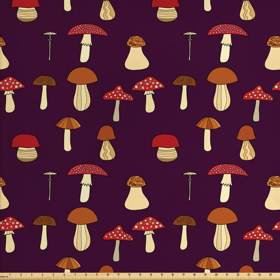 Ambesonne Mushroom Fabric by the Yard Upholstery, Porcini and Amanita, 10 Yards, Multicolor
