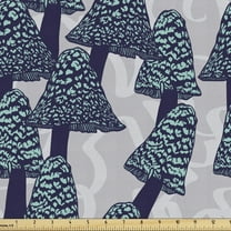 Ambesonne Mushroom Fabric by the Yard Upholstery, Abstract Art Wild Forest, 5 Yards, Indigo and Turquoise