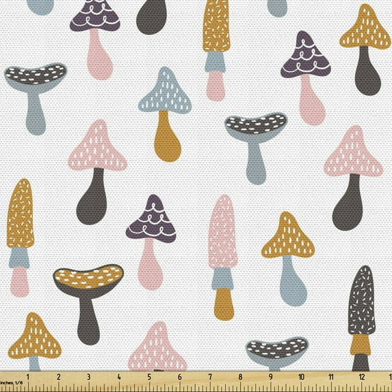 Ambesonne Mushroom Fabric by the Yard Upholstery, Colorful Porcini Cartoon, 1 Yard, Multicolor