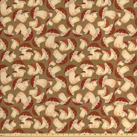 Ambesonne Mushroom Fabric by the Yard Upholstery, Grunge Harvest Farm Print, 2 Yards, Beige Brown Cocoa