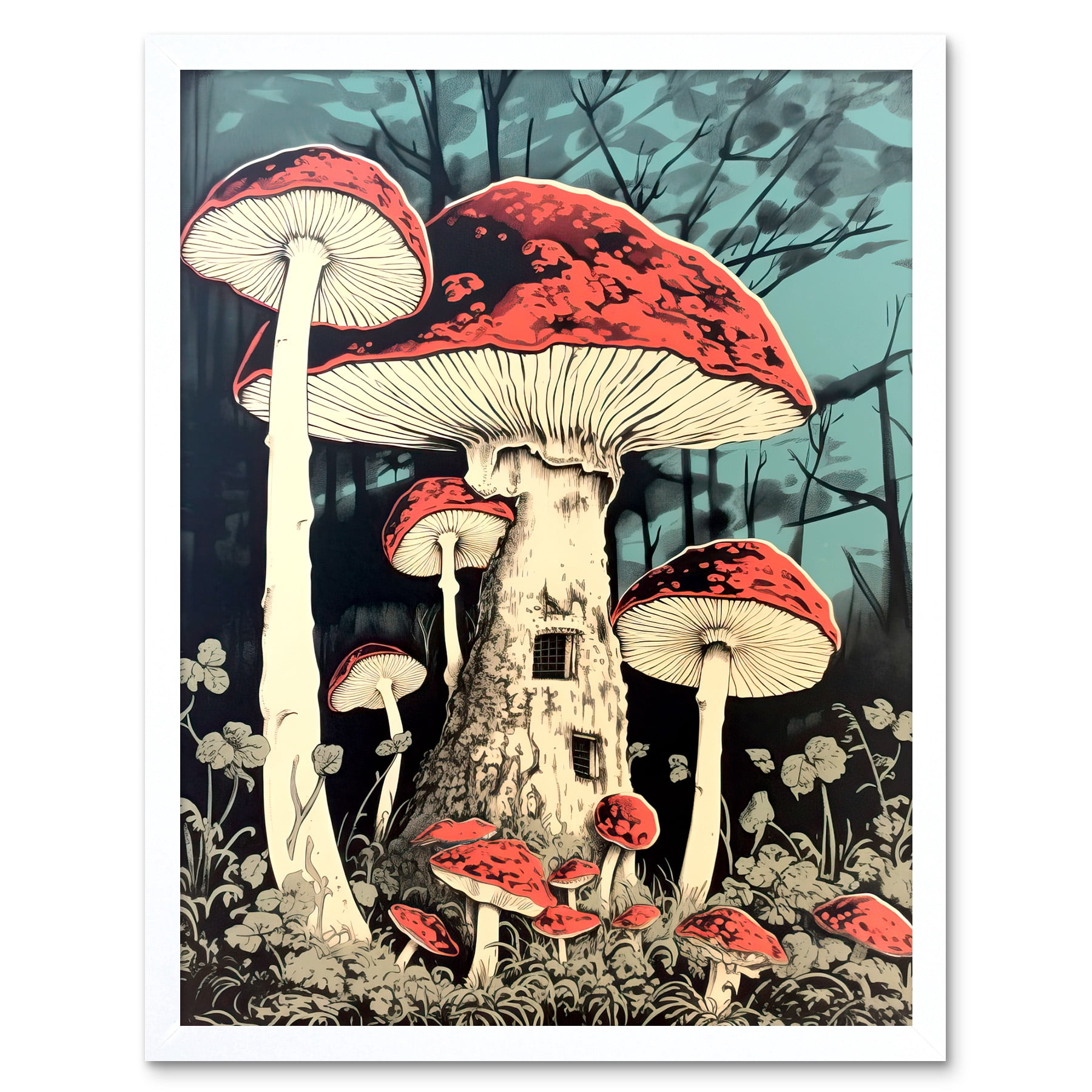 Mushroom Fairy House Pastel Red Blue Green Magical Forest Fantasy ...
