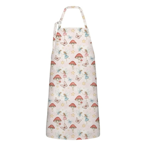 Mushroom Fairy Princess Pattern Apron-Garden Aprons for Women with Pockets-Cotton Linen Waterproof Kitchen Cooking Gardening Aprons Adjustable for Kitchen,Cooking,BBQ and Salon 33x27 Inch