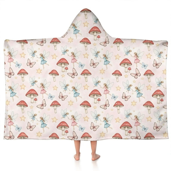 Mushroom Fairy Princess Pattern Hooded Bath Towel,50"x30" for Ages 3 To 12 Kids, Quick Dry Lightweight Soft Microfiber Hood Beach Towel Cover Up for Kids