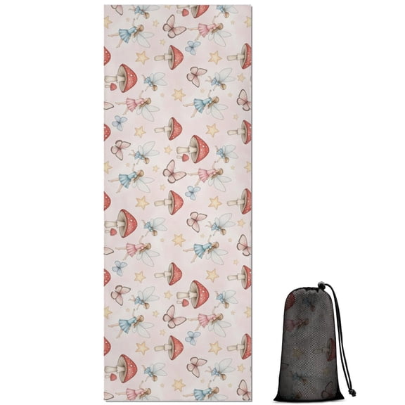 Mushroom Fairy Princess Pattern Hot Yoga Mat Towel Non Slip for Hot Yoga - Quick-Drying Yoga Mat Cover with 4 Corner Pockets with Travel Bag - Hot Yoga Towel Non Slip 70"x26"