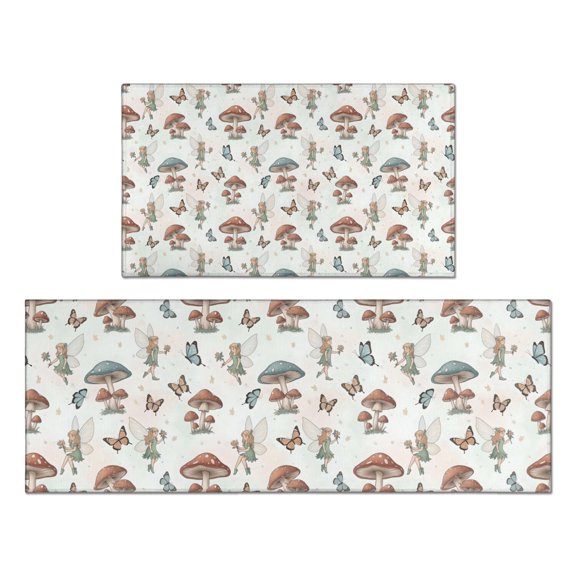 Mushroom Fairy Princess Pattern Kitchen Rugs Sets Of 2,Anti Fatigue Kitchen Mat Rugs Non Slip Washable,Decorative Kitchen Floor Mats for Kitchen,Sink,Laundry,17"x30"+17"x47"