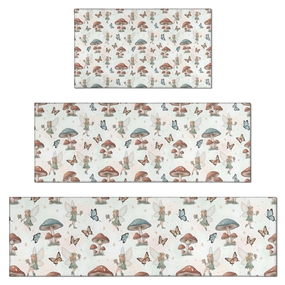 Mushroom Fairy Princess Pattern Kitchen Rugs Sets Of 3,Kitchen Runner Rugs Non Skid Washable,Decorative Kitchen Floor Mats for Kitchen,Sink,Laundry,17"x30"+ 17"x47" + 17"x59"