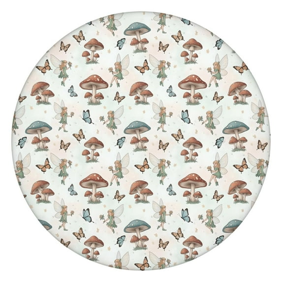 Mushroom Fairy Princess Pattern Round Fitted Tablecloth with Elastic Edge,Dining Table Cover Waterproof,Outdoor Round Tablecloth for Camping,Dining,Indoor and Outdoor