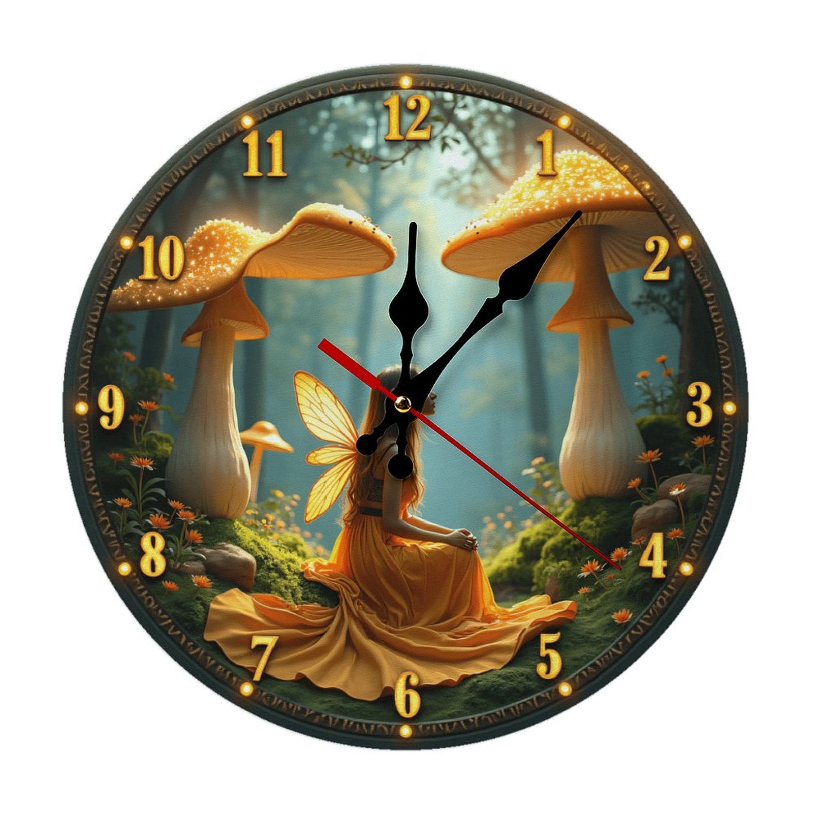 Mushroom Fairy Wall Clock 10 Inch Silent Non Ticking Round Clock ...