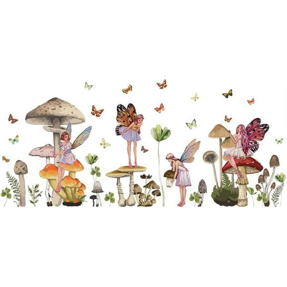 Mushroom Fairy Wall Stickers Colorful Forest Wall Decor for Girls Bedroom Cute Fairy Princess with Butterfly Wings Decal for Babies Girls Room Playroom Nursery Decoration diy