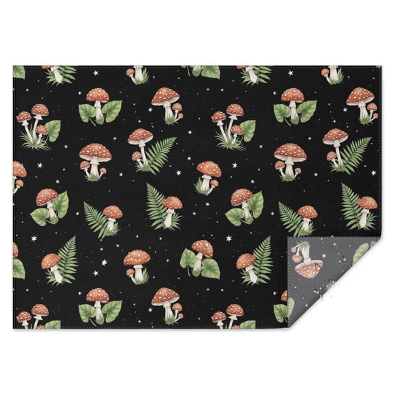 Mushroom and Fern Black Pattern Waterproof Tablecloth, Rectangular ...