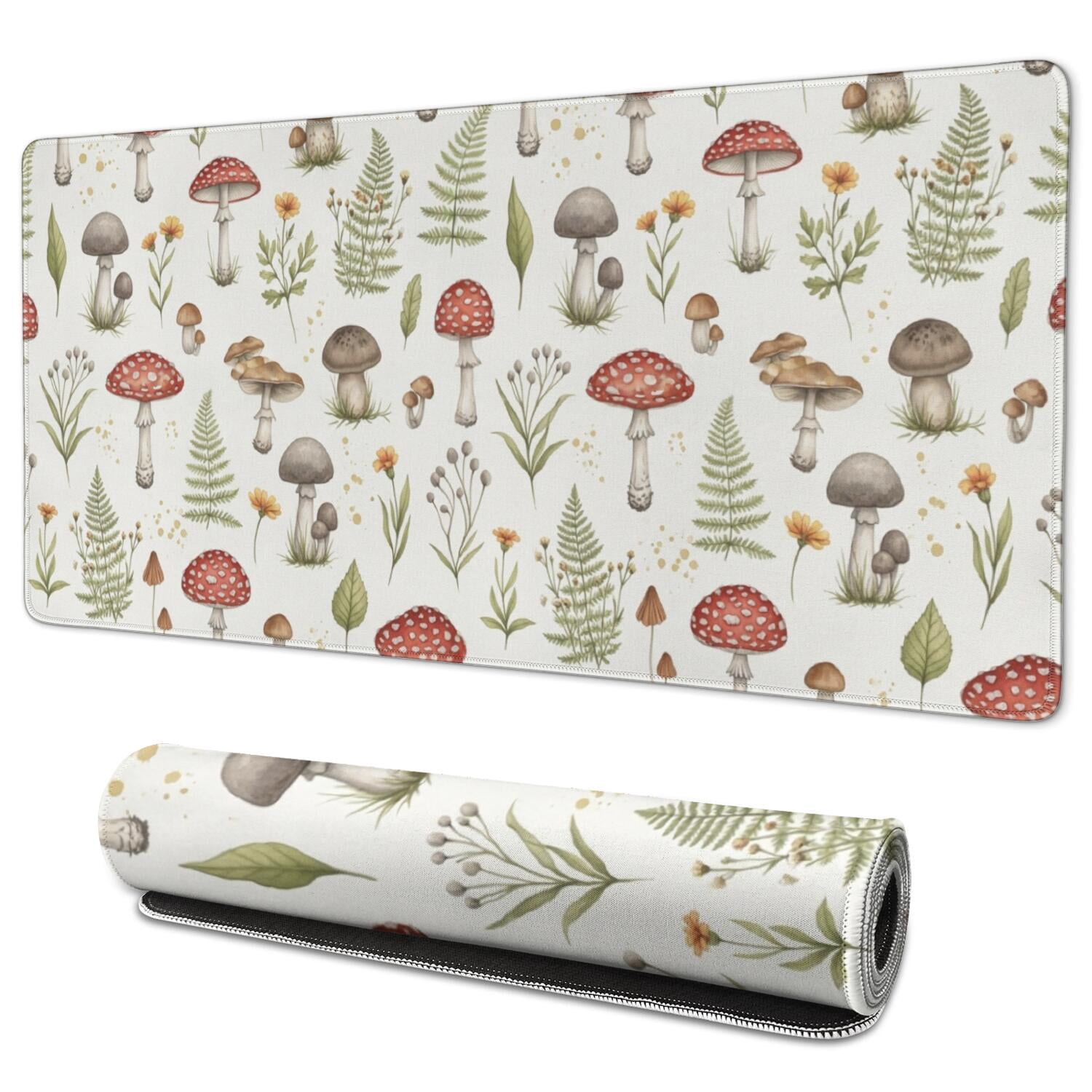 Edge Protection Signane Mushroom and Fern White Pattern Extended Large Mouse Pad, Desk ...