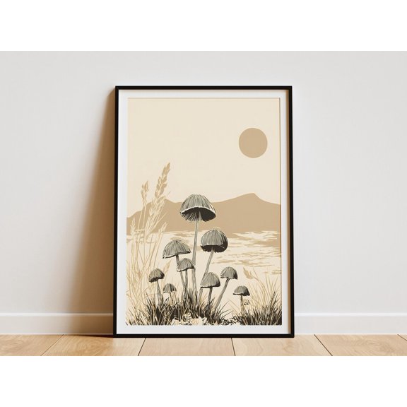 Mushroom Field Mountain Block Nature Landscape Rustic Botanical Earthy Woodland Poster Unframed Paper Print