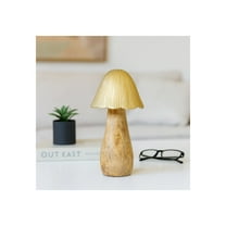 Mushroom Figurine Mango Wood and Aluminum Modern Sculptural Accent 8" Gold Metallic Finish for Home Office Living Room Bedroom Decor