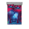thumbnail image 1 of Mushroom Fitted Sheet & Pillow Sham Set, Magic Mushrooms with Vibrant Neon Design Graphic Image Enchanted Forest Theme Print, Decorative 6 Piece Bedding Decor Set, Queen, Blue Red, by Ambesonne, 1 of 3