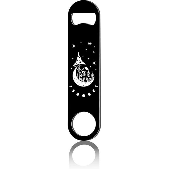 Mushroom Flat Bottle Opener Bar Key Moon Phase Stainless Steel Bottle Opener Black Heavy Duty Speed Opener Blanks Laser Cut DIY