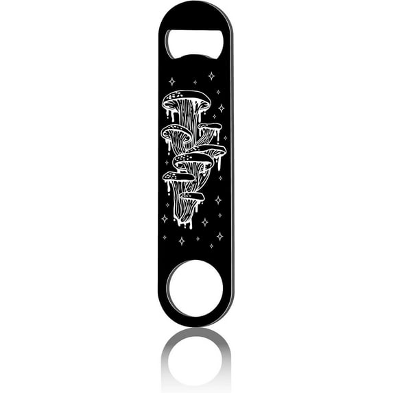 Mushroom Flat Bottle Opener Stainless Steel Bottle Opener Black Bar Key Heavy Duty Speed Opener Blanks Laser Cut for Bartender Kitchen Bar Restaurant Men Women Party Supplies 1.6 x 7Inch for DIY