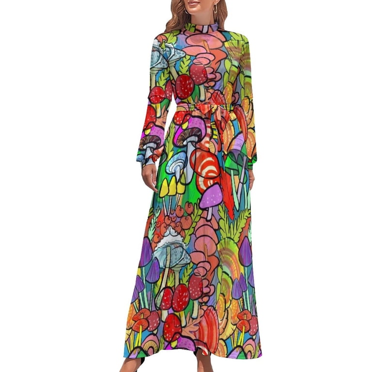 Mushroom Flat Dress Cute Mushrooms Sexy Printed Maxi Dress High Waist Long  Sleeve Aesthetic Boho Beach Long Dresses - Walmart.com