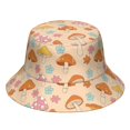 Oramge Pattern Mushroom and Flower Orange Pattern Bucket Hat, Travel Foldable Hat with ...
