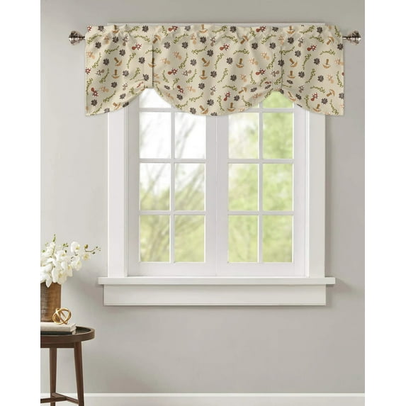 Mushroom Flowers And Leaves Retro Kitchen Curtains Balcony Adjustable Roman Blinds Small Short Curtain for Living Room