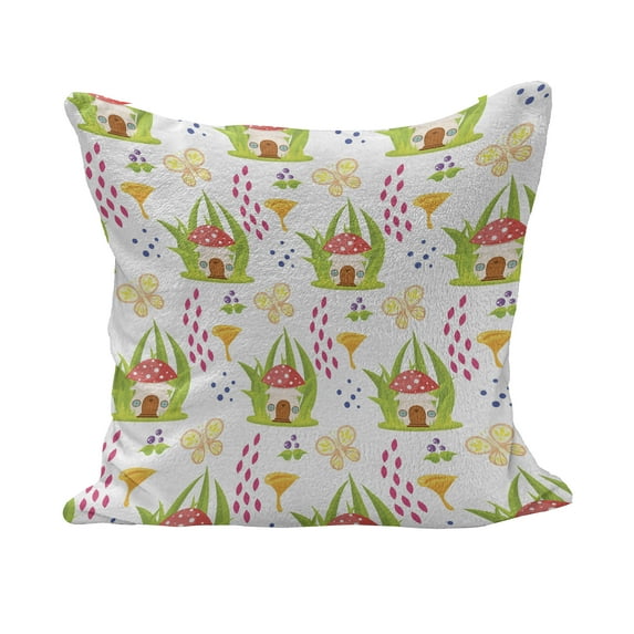 Mushroom Fluffy Throw Pillow Cushion Cover, Spring Forest Toadstool House Pattern Fictional Image Art, Rectangle Accent Pillow Case, 26" x 16", Multicolor, by Ambesonne