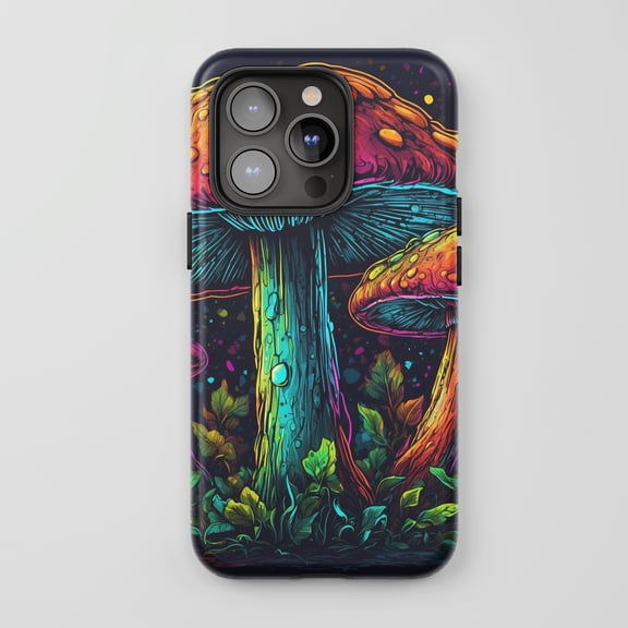 Mushroom For All iPhone Series Protective Phone Case Psychedelic Neon Art Vibrant Multi-color