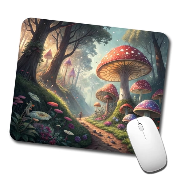 Mushroom Forest Anime Style Fantasy Mouse Pad Low Profile Gaming Mat