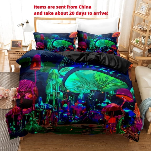 Mushroom Forest Bedding Set-Four Seasons,3,3,Green,Full