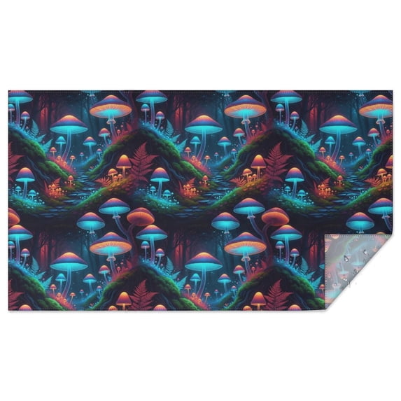 Mushroom and Forest Black Pattern Waterproof Tablecloth, Rectangular ...