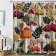 thumbnail image 1 of Mushroom Forest Botanical Shower Curtain, Waterproof & Mold Resistant Polyester with Grommet Top, Embroidered-Like Print Bathroom Décor, Includes Hooks, 180x180cm, 1 of 6
