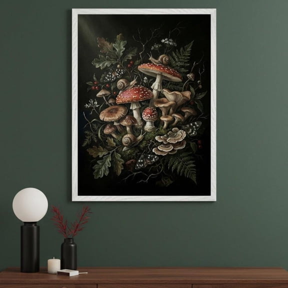 Mushroom Forest Dark Academia Wall Art Cottagecore Nature Snail Moth Art Unframed Paper Poster 8x10in