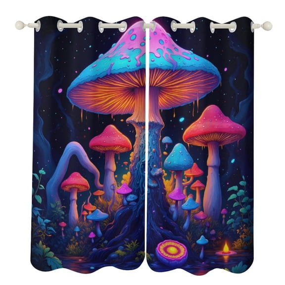 Mushroom Forest Fantasy 2 Panels 3D Printing Pattern Curtain for Bedroom Living Room Kitchen Window Decoration Home