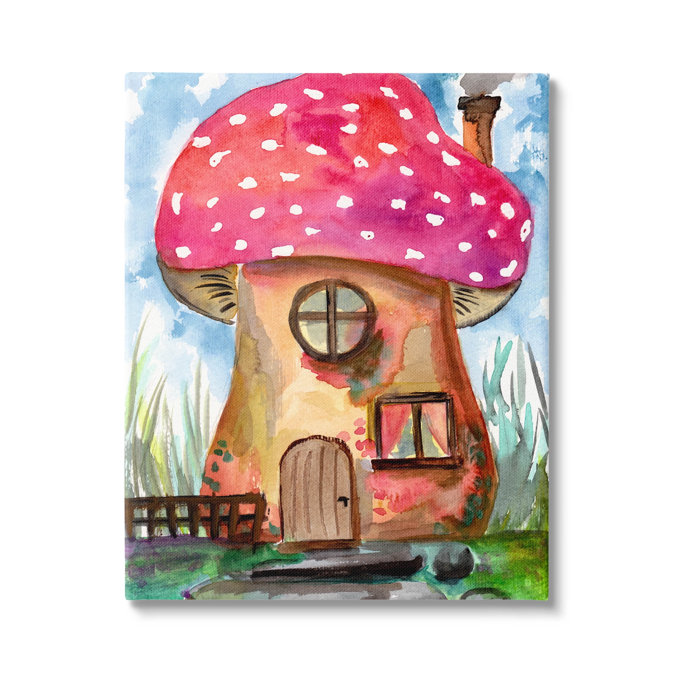 Mushroom Forest House Fantasy Botanical & Floral Painting Gallery Wrapped Canvas Print Wall Art